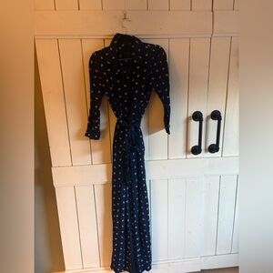 Talbots Dark Blue Long Sleeve pant suit/ romper with Floral Accents